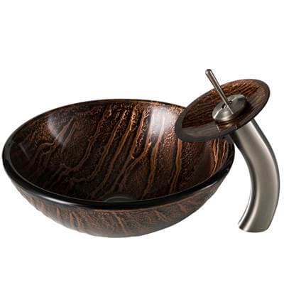 Kraus Nature Seriese Brown Glass Bathroom Vessel Sink and Waterfall Faucet Combo Set with... by Kraus