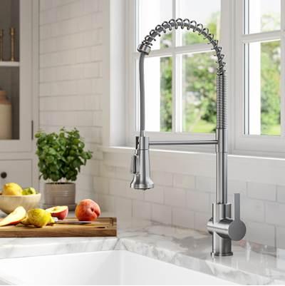 BrittE Commercial Style Pull-Down Single Handle Kitchen Faucet in Spot Free Stainless Steel by Kraus