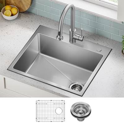 Kraus Fairlanee 25- Drop in / Top Mount Single Bowl 18-Gauge Stainless Steel Kitchen Sink by Kraus