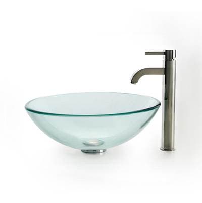 Kraus Glass Vessel Sink with Ramus Faucet - Satin Nickel