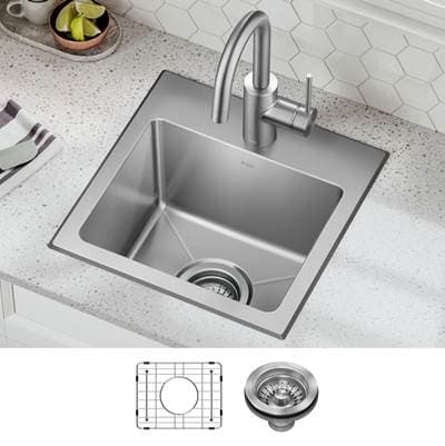 Kraus Fairlanee 15- Drop in / Top Mount Single Bowl 18-Gauge Stainless Steel Kitchen Bar Sink