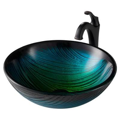 Kraus 17-inch Green Glass Nature Seriese Bathroom Vessel Sink and Arloe Faucet Combo Set with... by Kraus