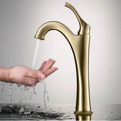 ArloE Brushed Gold Tall Vessel Bathroom Faucet with Pop-Up Drain