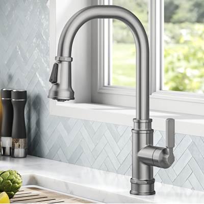 AllynE Transitional Industrial Pull-Down Single Handle Kitchen Faucet in Spot-Free Stainless Steel by Kraus