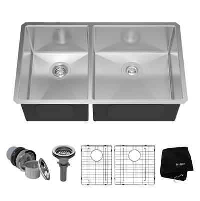 Standart PROE 33-inch 16 Gauge Undermount 60/40 Double Bowl Stainless Steel Kitchen Sink