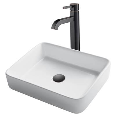 19-inch Modern Rectangular White Porcelain Ceramic Bathroom Vessel Sink and RamusE Faucet Combo Set with Pop-Up Drain, Oil Rubbed Bronze Finish