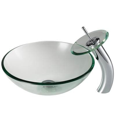 Kraus Clear Glass Bathroom Vessel Sink and Waterfall Faucet Combo Set with Matching Disk and...