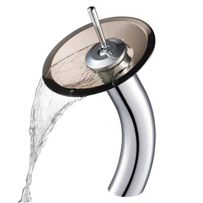 Kraus Tall Waterfall Bathroom Faucet for Vessel Sink with Clear Brown Glass Disk, Chrome Finish -...