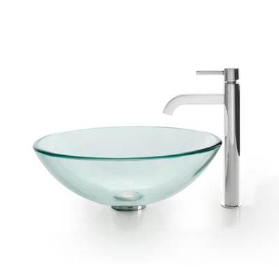 Kraus Glass Vessel Sink with Ramus Faucet - Chrome