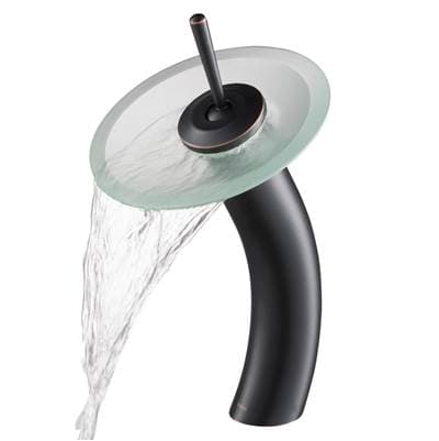 Kraus Tall Waterfall Bathroom Faucet for Vessel Sink with Frosted Glass Disk, Oil Rubbed Bronze...