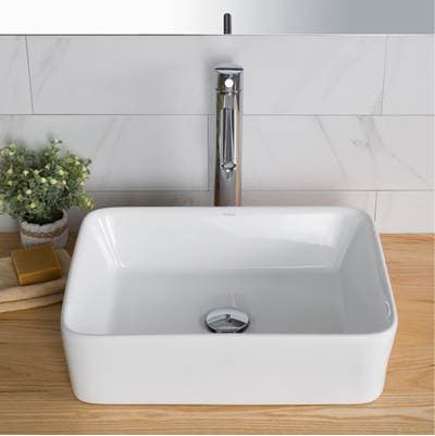 Kraus Elavoe Modern Rectangular Vessel White Porcelain Ceramic Bathroom Sink, 19 Inch and Ramuse...