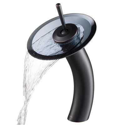 Kraus Tall Waterfall Bathroom Faucet for Vessel Sink with Clear Black Glass Disk, Oil Rubbed... by Kraus