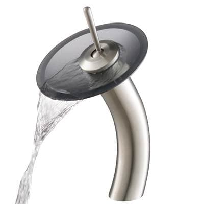 Kraus Tall Waterfall Bathroom Faucet for Vessel Sink with Frosted Black Glass Disk, Satin Nickel...