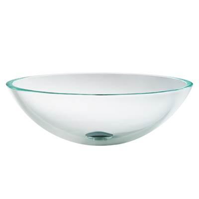 Round Crystal Clear Glass Vessel Bathroom Sink, 16 1/2 inch