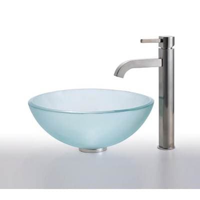 Kraus Frosted Glass Vessel Sink in Clear with Single Hole Single-handle Ramus Faucet - Satin...