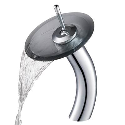 Kraus Tall Waterfall Bathroom Faucet for Vessel Sink with Frosted Black Glass Disk, Chrome Finish... by Kraus