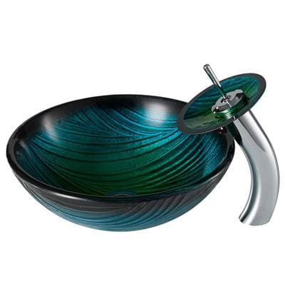 Kraus Nature Seriese Green Glass Bathroom Vessel Sink and Waterfall Faucet Combo Set with... by Kraus
