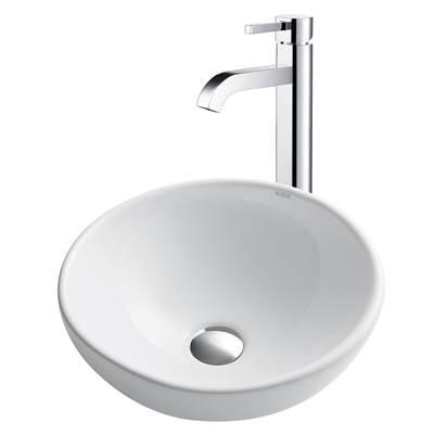 16-inch Round White Porcelain Ceramic Bathroom Vessel Sink and RamusE Faucet Combo Set with Pop-Up Drain, Chrome Finish