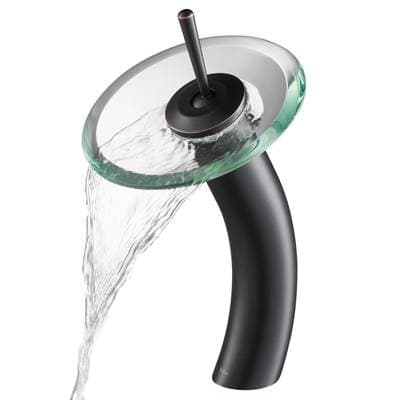 Kraus Tall Waterfall Bathroom Faucet for Vessel Sink with Clear Glass Disk, Oil Rubbed Bronze...