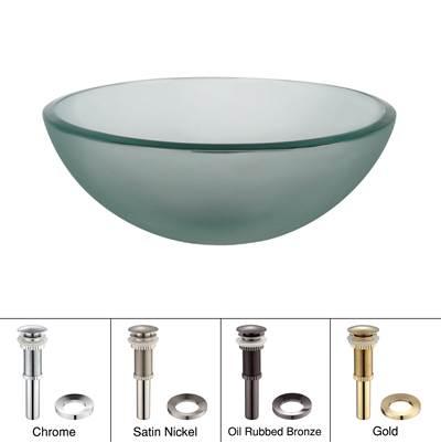 14 Inch Glass Vessel Sink in Frosted with Pop-Up Drain and Mounting Ring in Chrome by Kraus