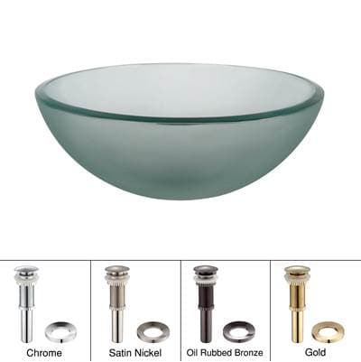 Kraus 14 Inch Glass Vessel Sink in Frosted with Pop-up Drain and Mounting Ring - Chrome by Kraus