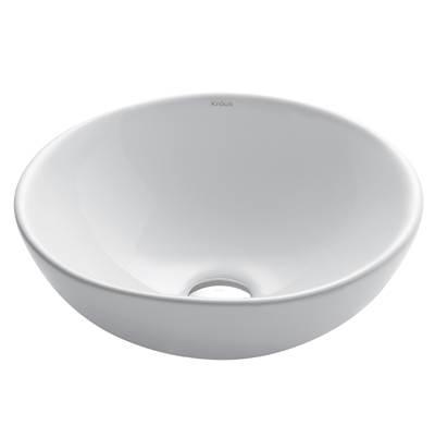 ElavoE Round Vessel White Porcelain Ceramic Bathroom Sink, 16 inch