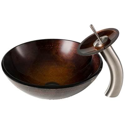 Kraus Copper Brown Glass Bathroom Vessel Sink and Waterfall Faucet Combo Set with Matching Disk... by Kraus