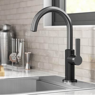 Kraus Olettoe Single Handle Kitchen Bar Faucet in Matte Black / Spot Free Black Stainless Steel by Kraus