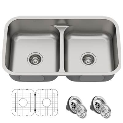 Kraus Premier 32-inch 16 Gauge Undermount 50/50 Double Bowl Stainless Steel Kitchen Sink -...