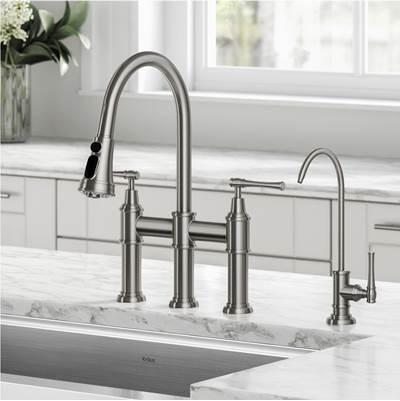 AllynE Transitional Bridge Kitchen Faucet and Water Filter Faucet Combo in Spot Free Stainless Steel