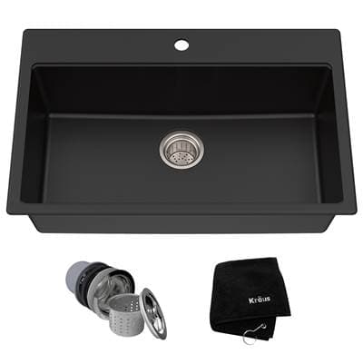 Kraus 31 Inch Dual Mount Single Bowl Granite Kitchen Sink W/ Top Mount and Undermount...
