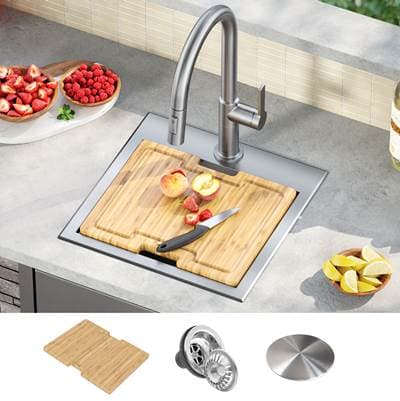 Kraus Koree 15- Outdoor Workstation Drop-in 16 Gauge Marine Grade T-316 Stainless Steel Square...
