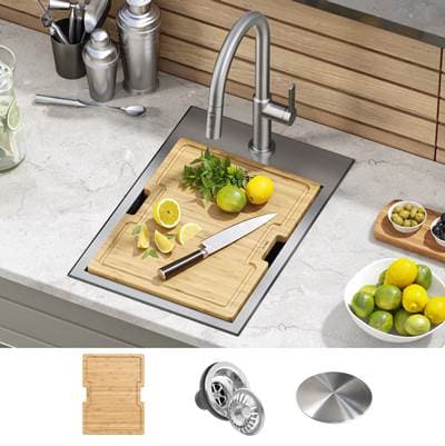 Kraus Koree 15- Outdoor Workstation Drop-in 16 Gauge Marine Grade T-316 Stainless Steel Single...