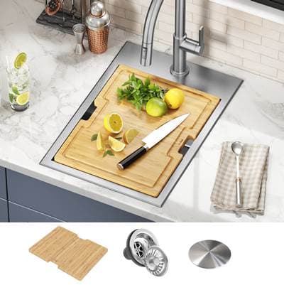Kraus Koree 15- Drop-in Top Mount Workstation 16 Gauge Stainless Steel Single Bowl Kitchen Bar...