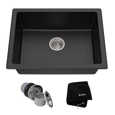 Kraus 24 Inch Dual Mount Single Bowl Granite Kitchen Sink W/ Top Mount and Undermount...