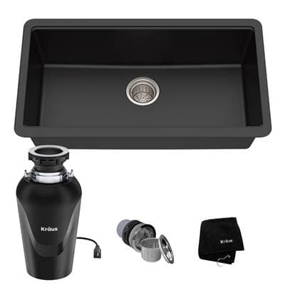Kraus 31 Inch Undermount Single Bowl Black Onyx Granite Kitchen Sink with Wasteguarde Continuous...