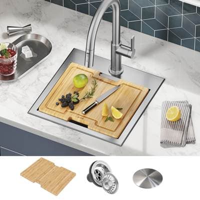 Kraus Koree 15- Drop-in Top Mount Workstation 16 Gauge Stainless Steel Square Single Bowl Kitchen... by Kraus
