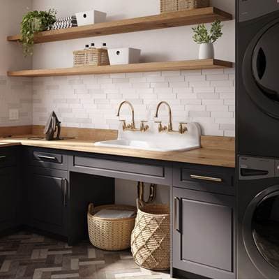 Maidstone Cast Iron Kitchen / Bathroom Sink 2 Pair of 8'' Faucet Drillings - White