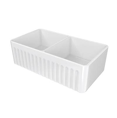 Maidstone Double Bowl Fireclay Kitchen Sink - White
