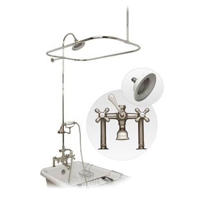 Maidstone Deck Mount Shower Kit with Classic Spout Faucet Rim Mount Shower Enclosure - Chrome