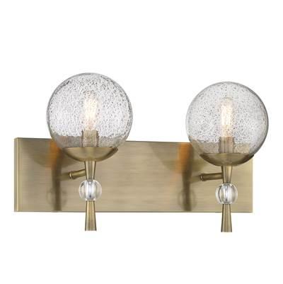Populuxe 2-Light Oxidized Aged Brass Bath Vanity with Clear Volcanic Glass Shades
