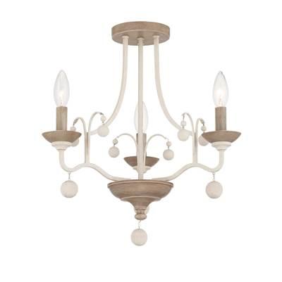 Colonial Charm 3-Light White Wash and Sun Dried Clay Semi Flush Mount
