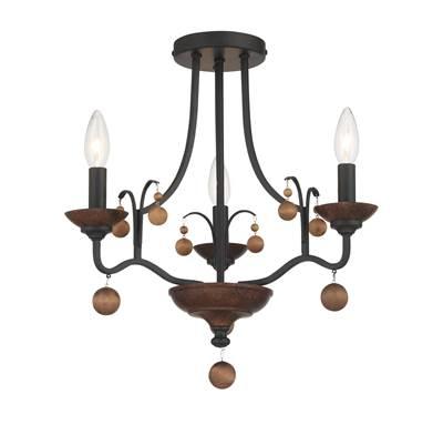 Colonial Charm 3-Light Old World Bronze with Walnut Accents Semi Flush Mount