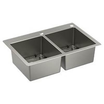33''x22'' Double Bowl Stainless Steel 18 Gauge Dualmount Sink by Moen