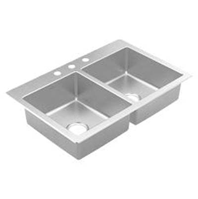 Moen 33''x22'' stainless steel 20 gauge double bowl drop in sink