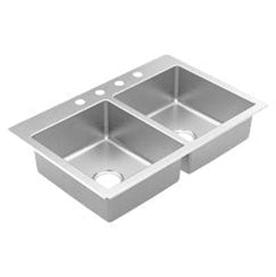 Moen 33''x22'' stainless steel 20 gauge double bowl drop in sink