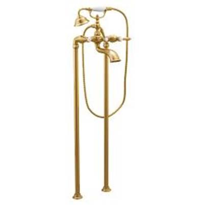 Moen Brushed gold two-handle tub filler includes hand shower by Moen