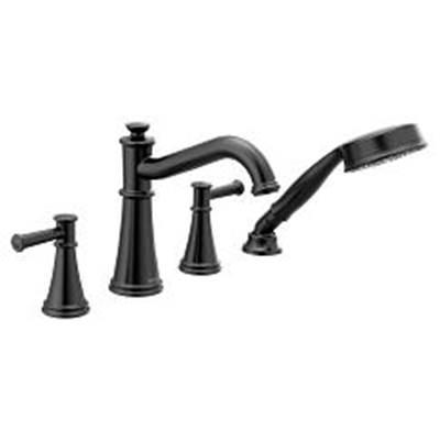 Moen Matte black two-handle roman tub faucet includes hand shower by Moen