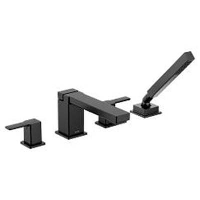 Moen Matte black two-handle roman tub faucet includes hand shower