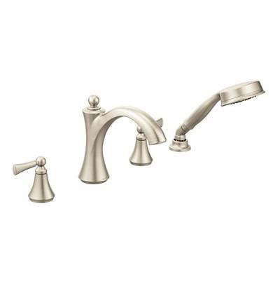 Moen Wynford 2-Handle Deck-Mount Roman Tub Faucet with Handshower in Brushed Nickel (Valve Sold Separately) by Moen